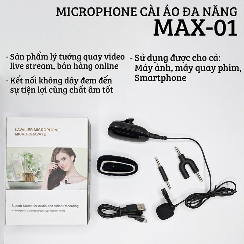 Micro cài áo Wireless MTMax V1-Pro - thu âm live không dây kết hợp sound card - Lấy nhạc qua bluetooth 5.0 có reverb