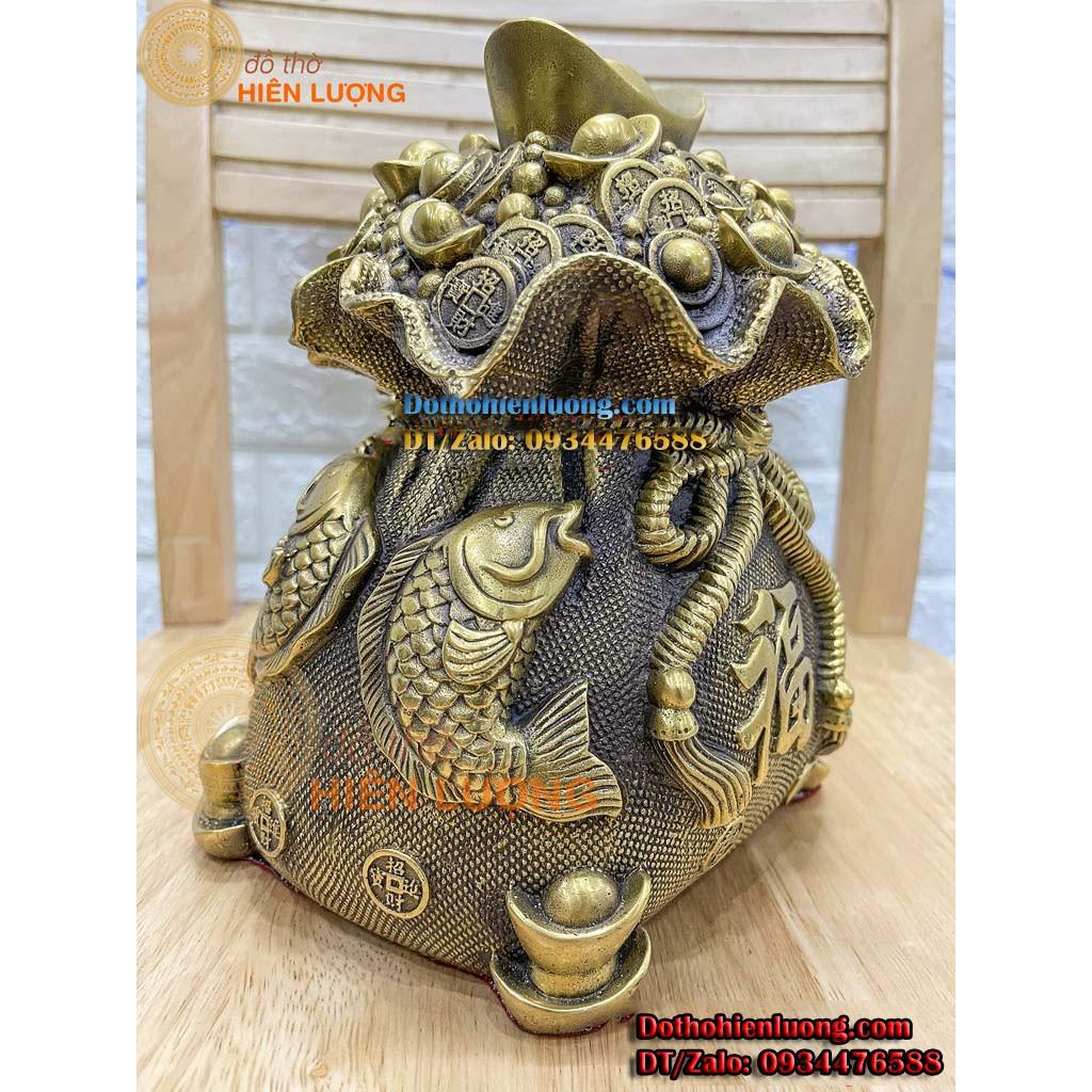 Túi Đựng Tiền Cá Chép Vàng Tài Lộc Bằng Đồng Phong Thủy Cao 20cm