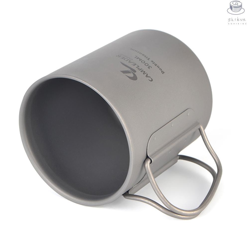 300ml Double Wall Titanium Water Cup with Lid Lightweight Coffee Mug Tea Cup for Camping Hiking Backpacking Picnic