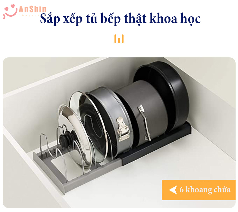 Kệ để vung, nồi, xoong, chảo chia nhiều ngăn tiện lợi