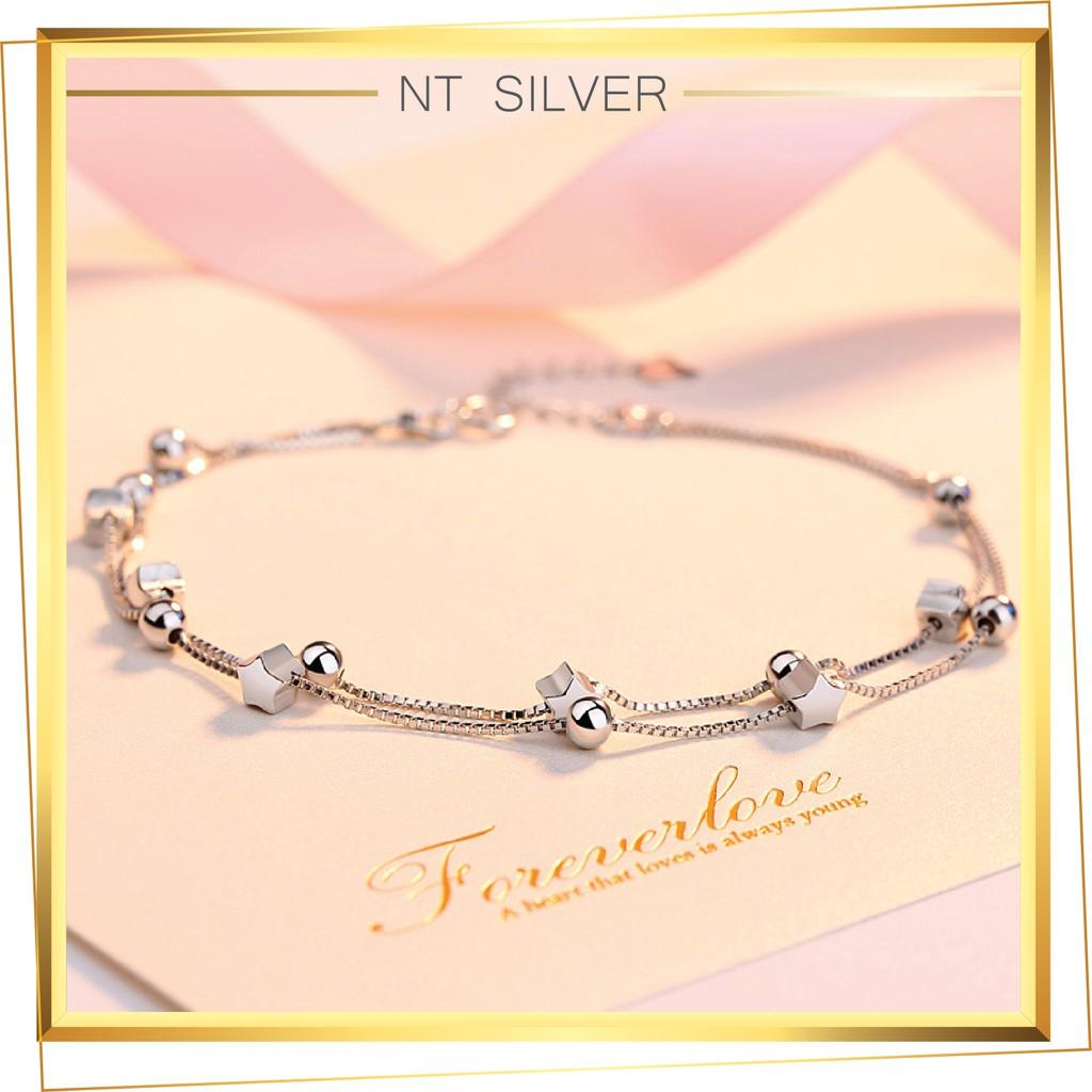 Lắc Chân Bạc Nữ Vòng Chân Bạc Ý S925 Mạ Bạch Kim Cao Cấp Hình Hạt Ngôi Sao - NT Silver