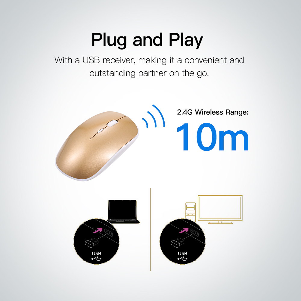 Chuột Quang Không Dây 2.4g 1600DPI Có Thể Sạc Với Đầu Thu USB 4 Nút Cho Máy Tính Xách Tay PC