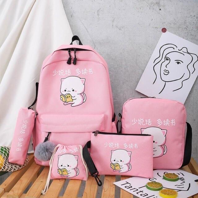 Balo 4 món Mèo Nằm Đọc Sách Cute ( Size to)