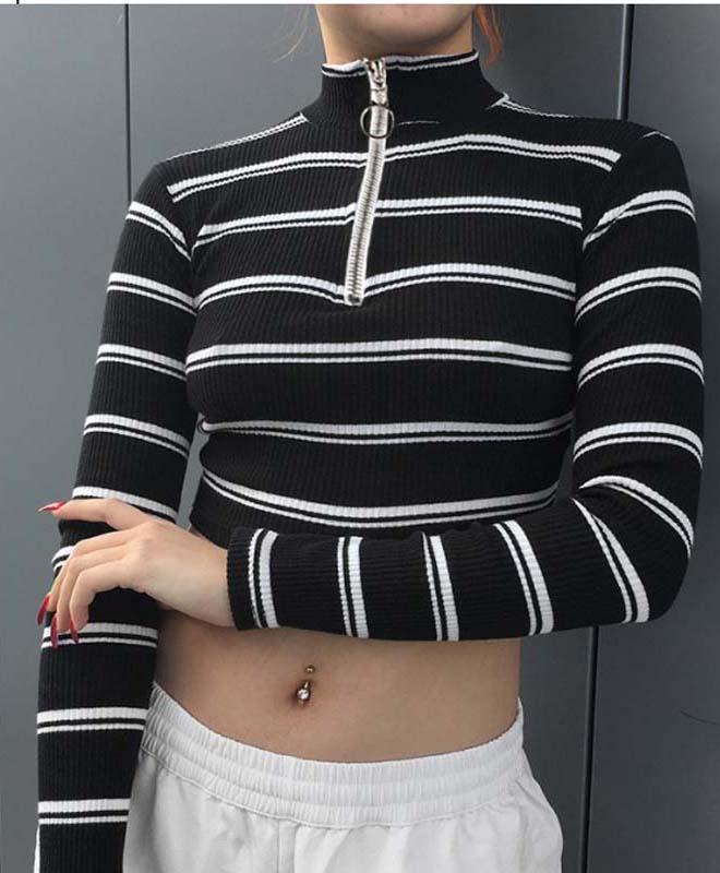 Áo crop top len thun dây kéo Mã: AX3970