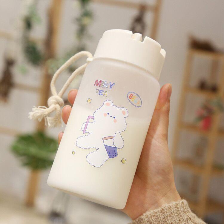 Bình Nước Dễ Thương Cô Gái Hoạt Hình Gấu Nhỏ 400ML Giáng Sinh Lễ Hội Tặng Không Chứa BPA Chống Rò Rỉ Sữa Hàn Quốc Mờ cốc - B-4, B-4