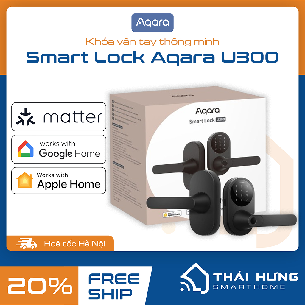 Khóa vân tay thông minh Aqara U300 Smart Lock DL-D02D, bản quốc tế, tương thích Matter, Homekit, Google