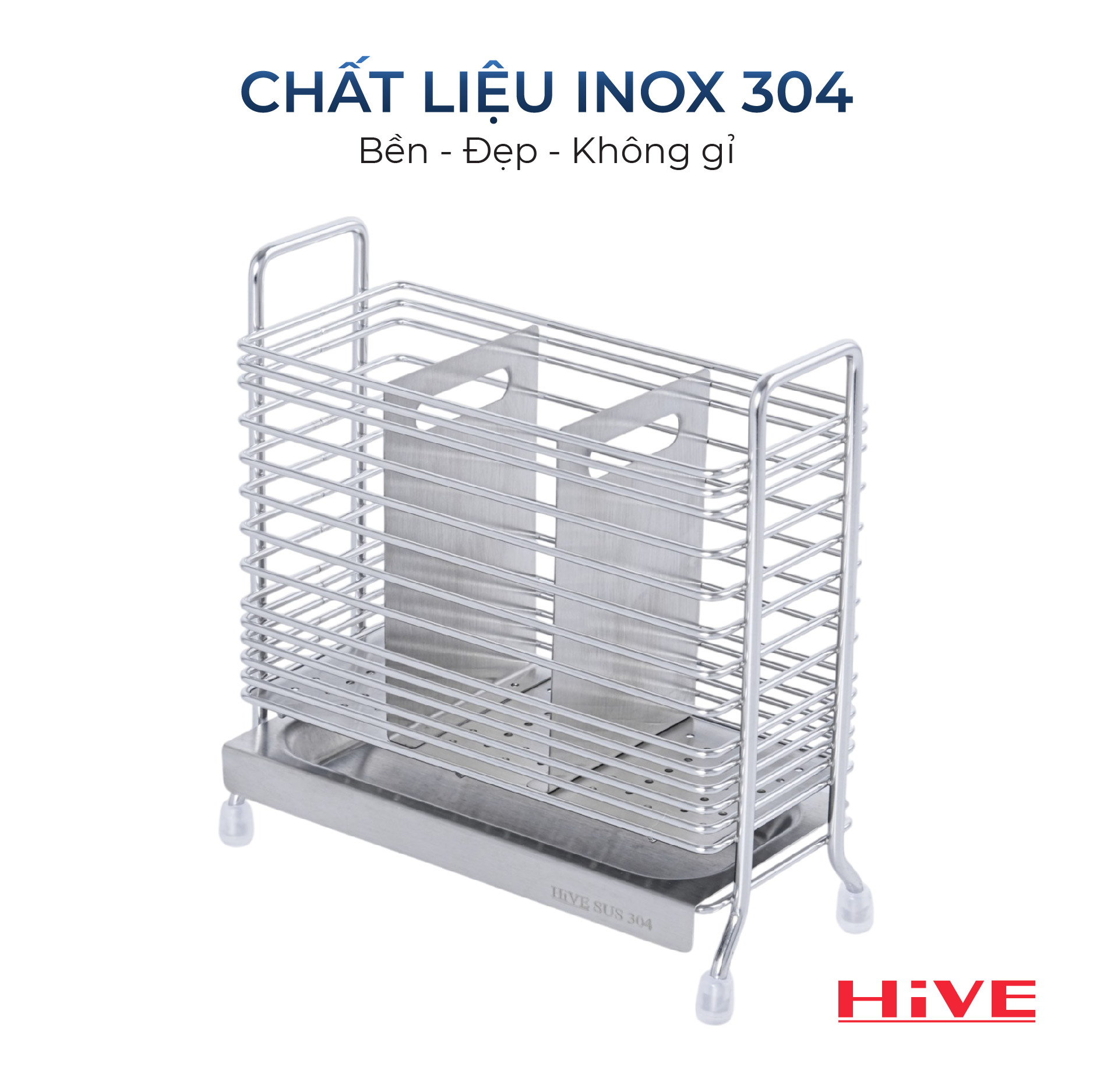 Hộp (ống) đựng đũa muỗng 3 Ngăn inox 304 HiVE