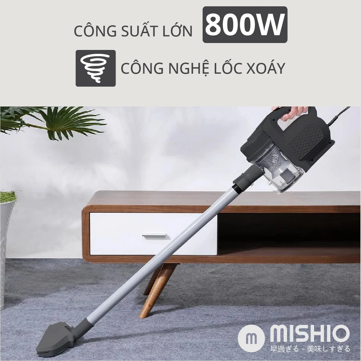 Máy hút bụi cầm tay 800W Mishio MK249 công nghệ lốc xoáy màu đen