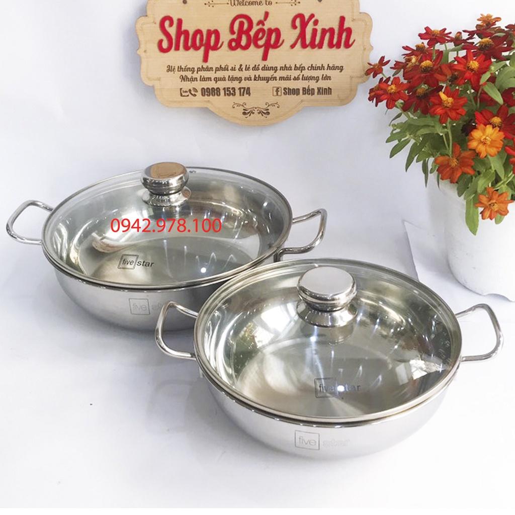 Nồi lẩu xửng hấp cao cấp FIVESTAR 3 đáy từ nắp kính 24cm / 26cm / 28cm , tặng 2 vá canh