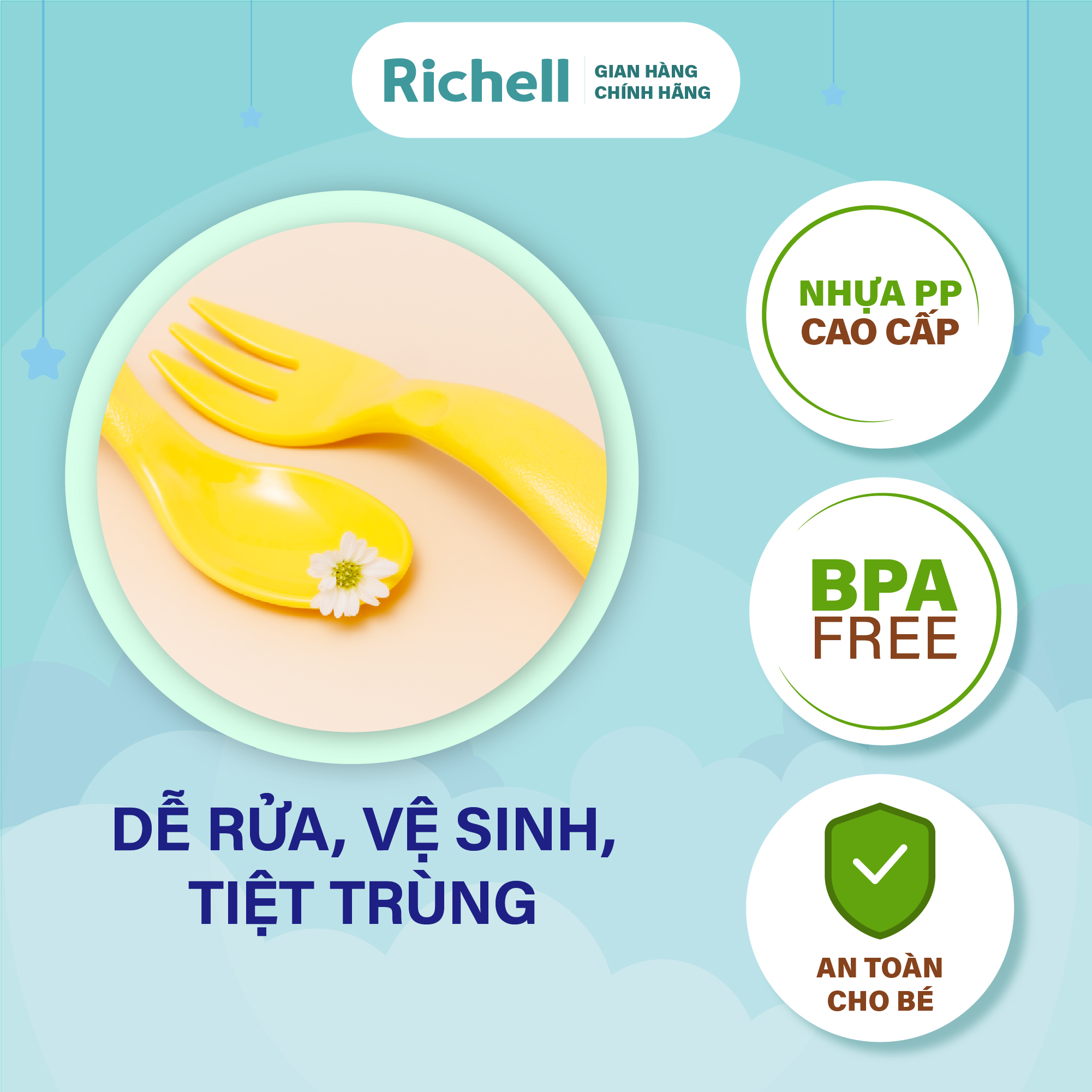 Bộ muỗng nĩa cong Richell Nhật Bản | Baby