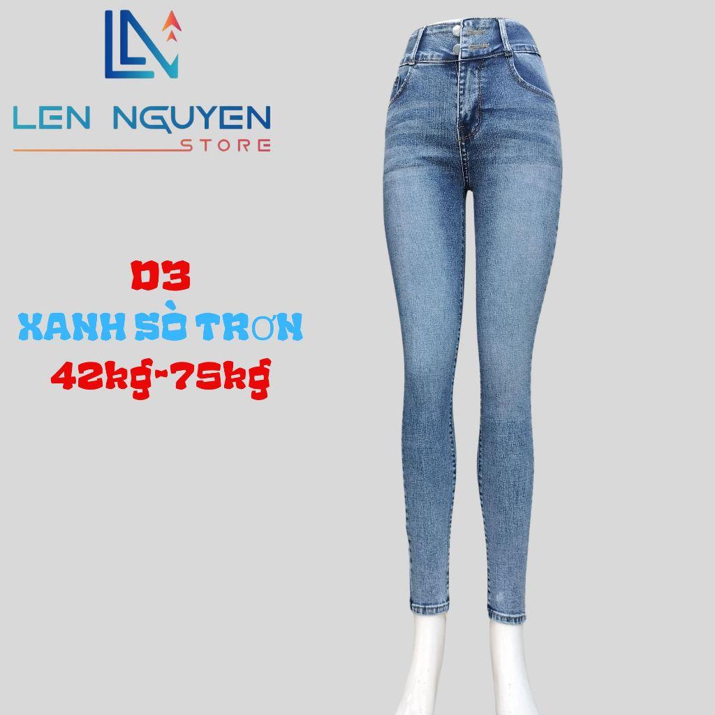 D3_Quần jean nữ, dài, lưng cao, quần bò nữ dáng ôm, quần rin nữ có big size, cho 42kg đến 75kg,LEN NGUYEN STORE - Xanh Sò Trơn