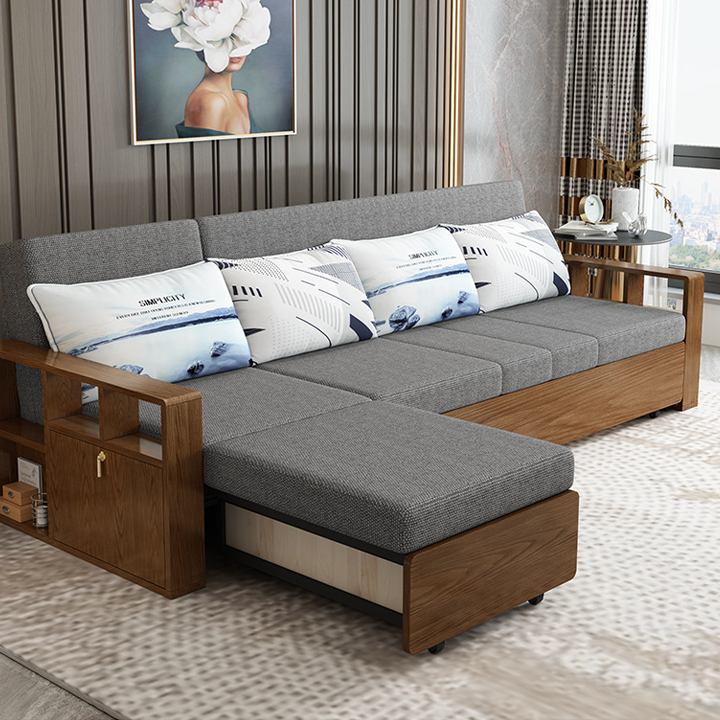 Sofa Giường Khung Thép Tay Gỗ Cao Cấp, Thông Minh - Linh Hoạt - Đa Năng, Siêu Bền Chịu Tải 900kg