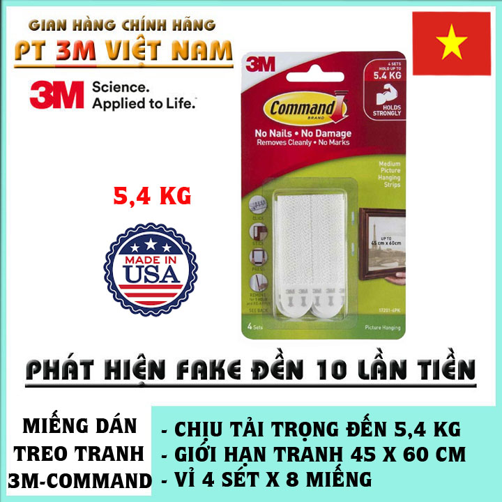 Bộ 8 miếng dán treo tranh 3M command 45x60cm loại 5.4kg và 7.2kg