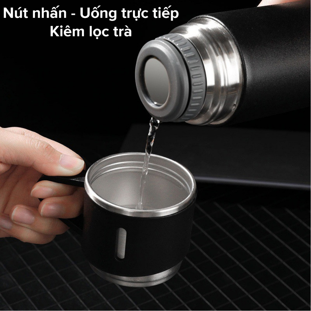 Bình Giữ Nhiệt 500ml Tặng Kèm 2 Cốc – Chọn Màu – Có Nút Nhấn Uống Trực Tiếp Kèm Hộp Quà Tặng Sang Trọng - Hàng chính hãng dododios