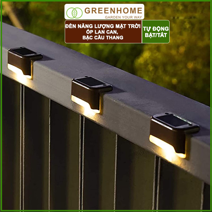 Đèn Led Năng Lượng Mặt Trời Greenhome, R8xc4,5cm, Vàng Ấm, Chống Nước, Ốp Lan Can, Trang Trí Ban Công, Sân Vườn