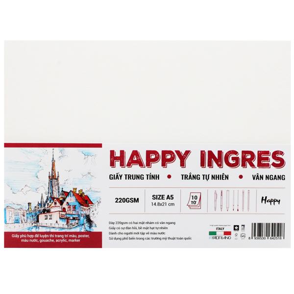 Bộ 10 Tờ Giấy Vẽ A5 220gsm - Happy Ingres HA220A5