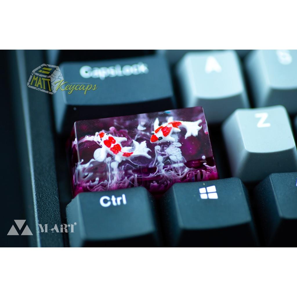 Keycap artisan cá koi 2U trang trí bàn phím cơ (tone đỏ đen, tím)