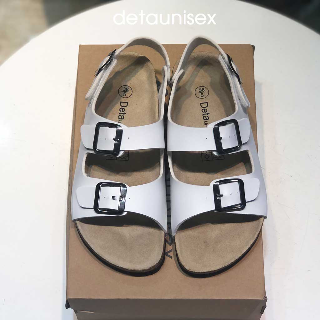 Giày sandal đế trấu quai ngang 2 khóa nam nữ Detaunisex màu TRẮNG - SATA21T