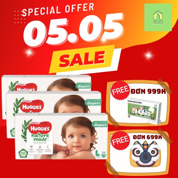 Combo 3 gói tã dán Huggies Nature Made size L54 miếng Vaca Baby House