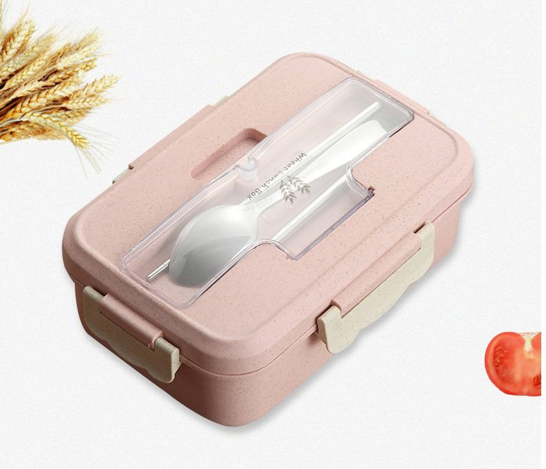 Hộp Đựng Cơm Lúa Mạch 1 Tầng 3 Ngăn Kèm Đũa Và Thìa Inox
