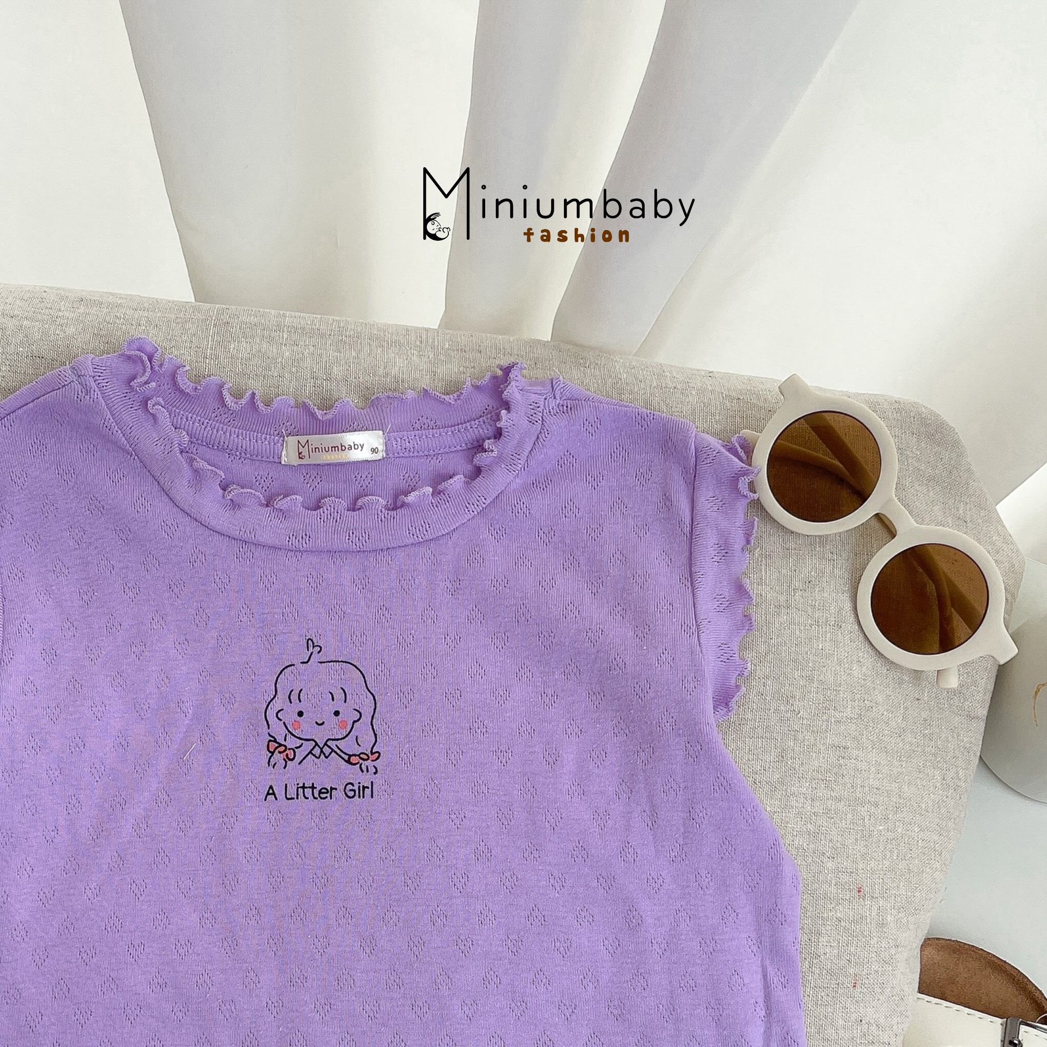 Áo sát nách bé gái 1-6 tuổi vai bèo hình em bé vải cotton thông hơi co giãn thấm hút mồ hôi kiểu dáng thời trang