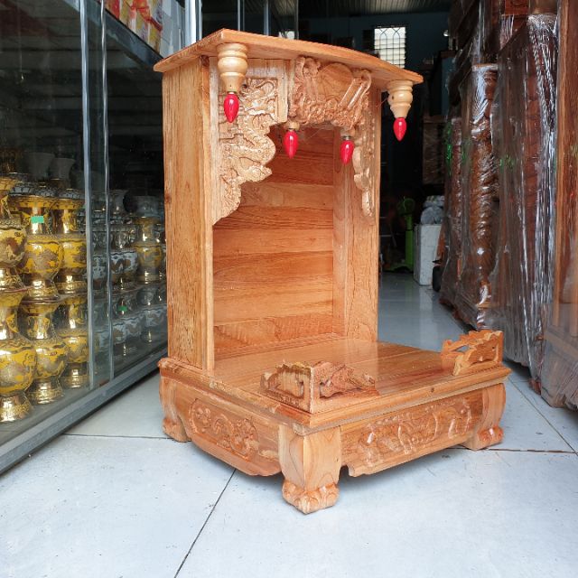 Bàn thờ thần tài ông địa gỗ xoan ngang 40 cm chân quỳ