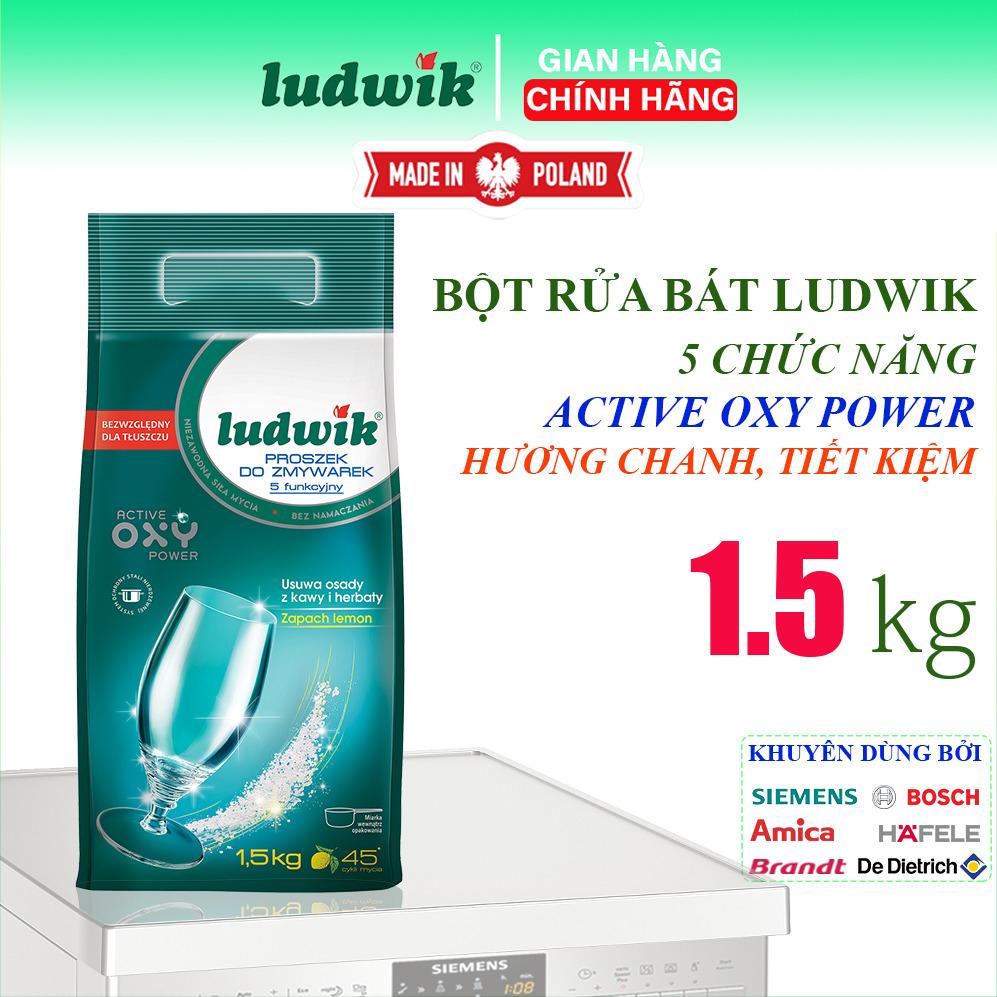 Bột rửa bát Ludwik 1.5kg nhập khẩu chính hãng Ba Lan - Bột rửa chén 5 chức năng, siêu sạch với công nghệ Oxy Active Power giúp bát đĩa sáng, sạch mà vẫn rất an toàn với sức khỏe