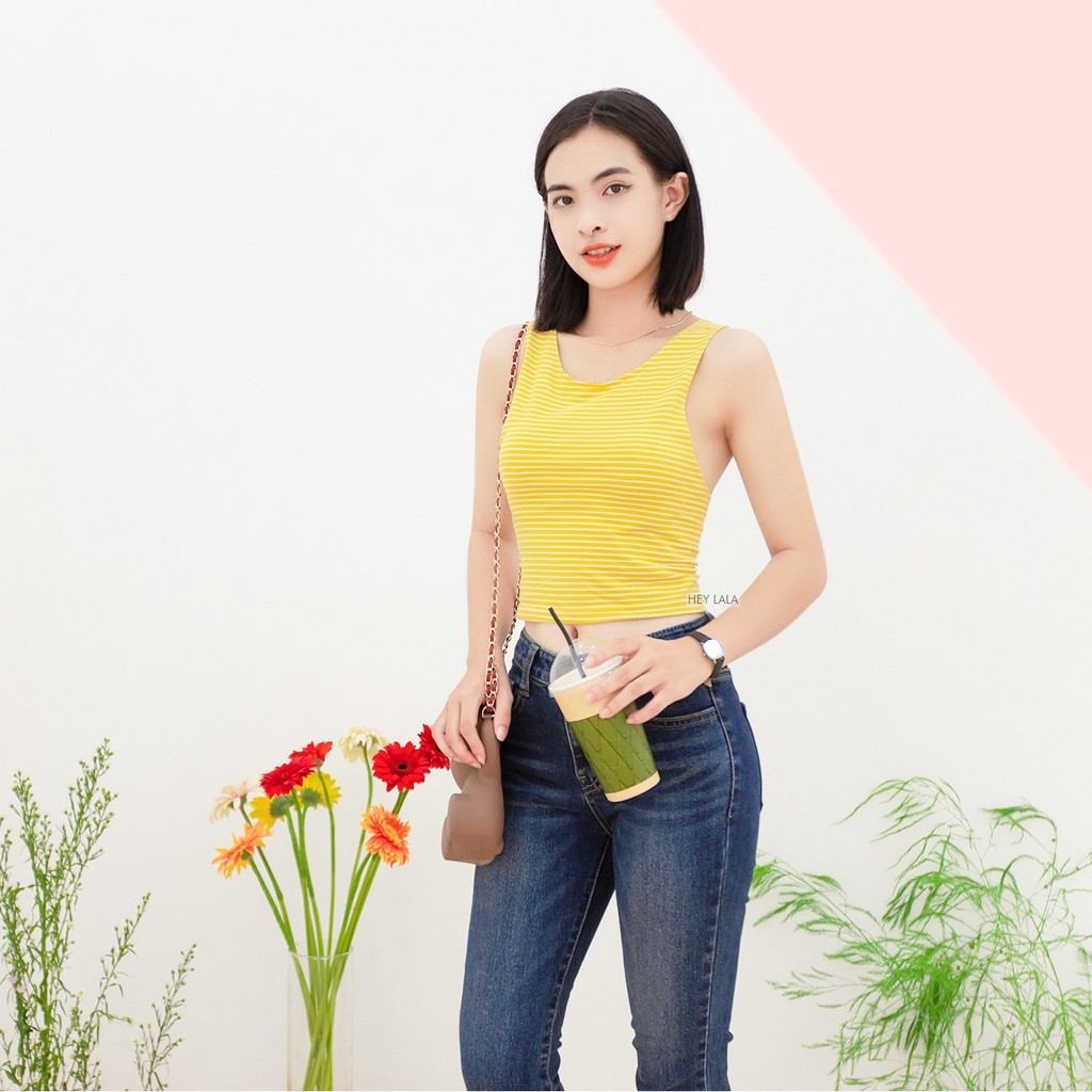 Áo ba lỗ kẻ ngang chất liệu cotton