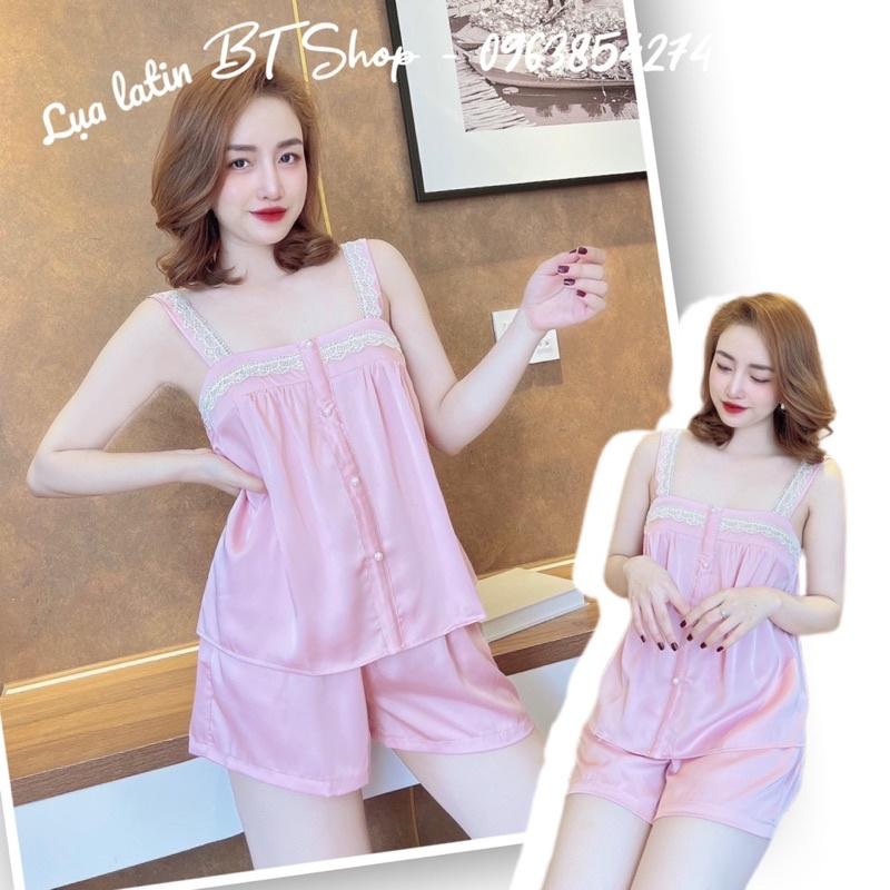 Đồ ngủ mặc nhà lụa latin trơn phối ren freesize 42-57kg