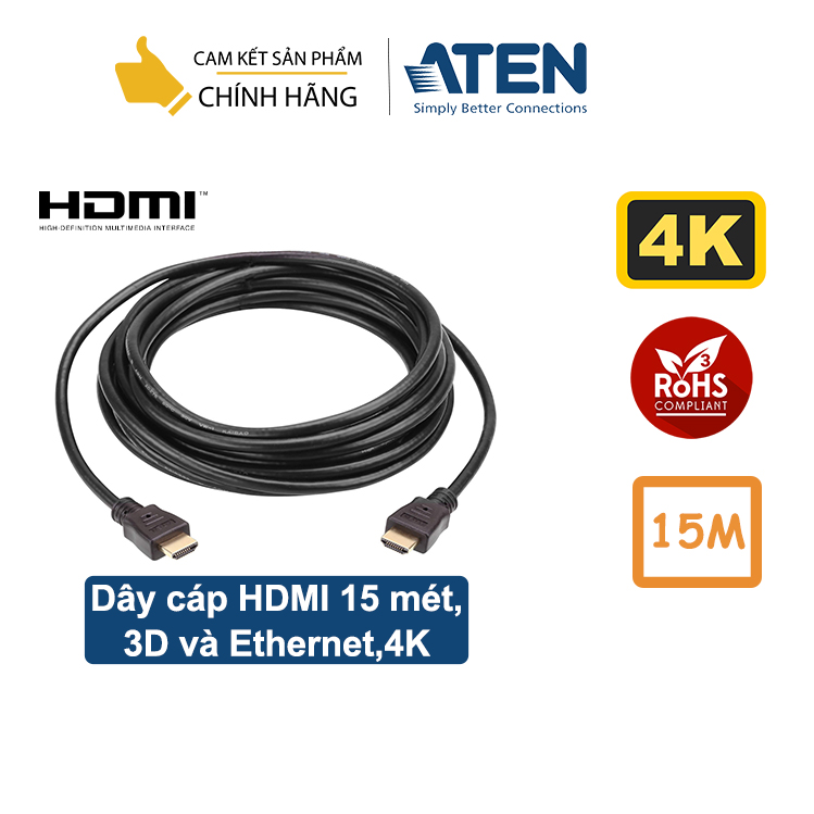 Dây cáp HDMI 15m Aten 2L-7D15H hỗ trợ 3D và Ethernet,4K - Hàng chính hãng
