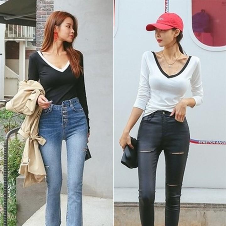 Áo phông nữ dài tay cổ tim thời trang XIXO cao cấp mã ATN0004