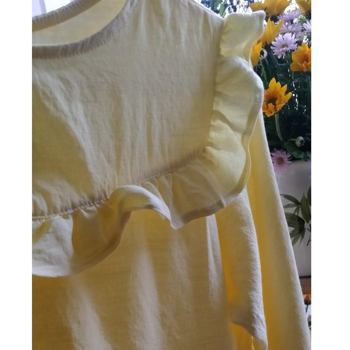 Đầm vàng pastel dáng suông đuôi cá kèm dây cột nơ eo chất vải cotton linen form rộng