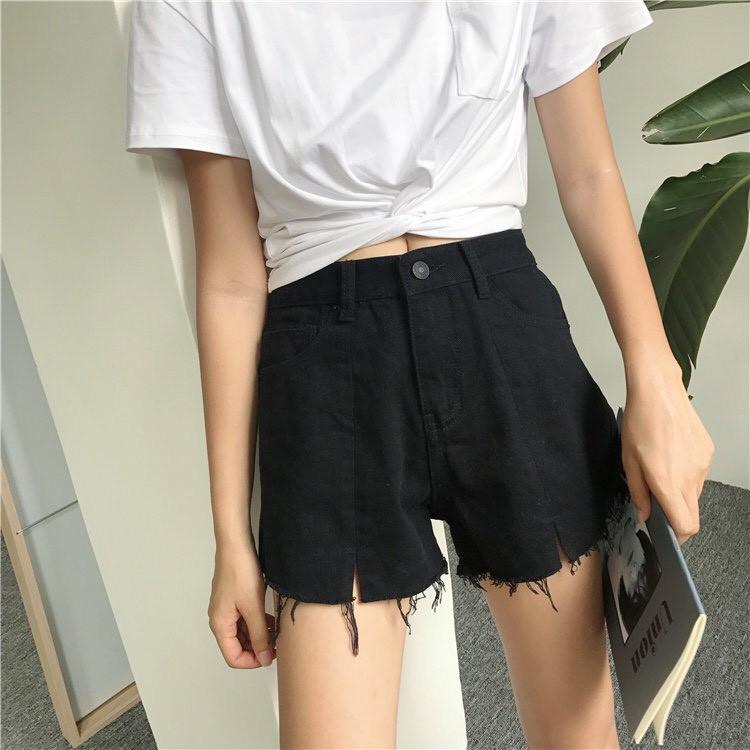 Quần Short Jeans Cạp Cao Tua Gấu Hàn Quốc