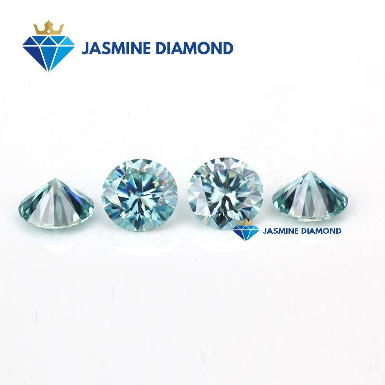 (Size từ 11-15 ly) Kim cương nhân tạo Mỹ Moissanite giác cắt tròn màu xanh ngọc