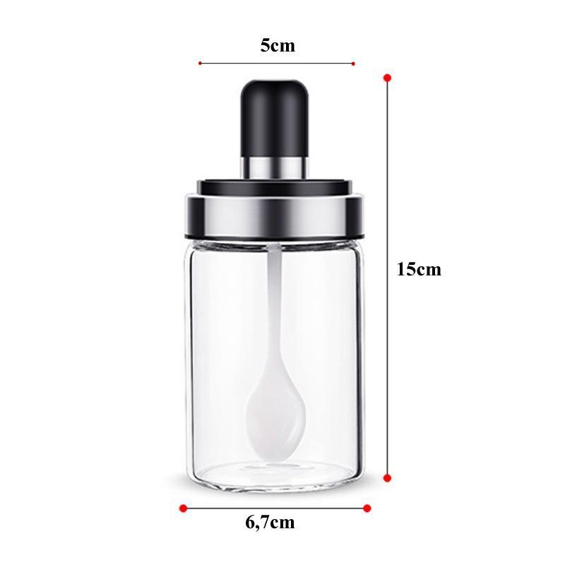 Lọ Đựng Gia Vị, Dầu Ăn, Nước Chấm Bằng Thủy Tinh Trong Suốt Kèm Muỗng Tiện Lợi - Miễn Phí Vận Chuyển