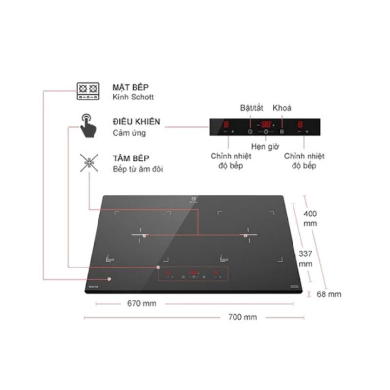 Bếp Từ 2 Vùng Nấu Electrolux EHI7023BA - 3600W - Hàng Chính Hãng