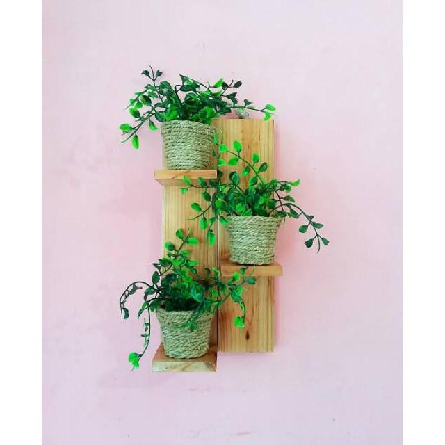 Giá treo kệ treo cây cảnh trong nhà kệ để đồ lưu niệm gỗ tự nhiên dây treo không cần khoan tường