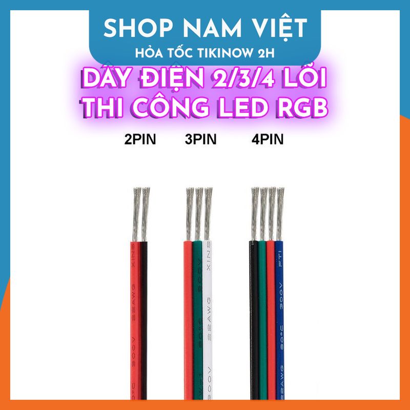 1 mét dây điện 2/3/4 Lõi Đồng (2/3/4 Pin) 22AWG RGB Cho Đèn Led RGB