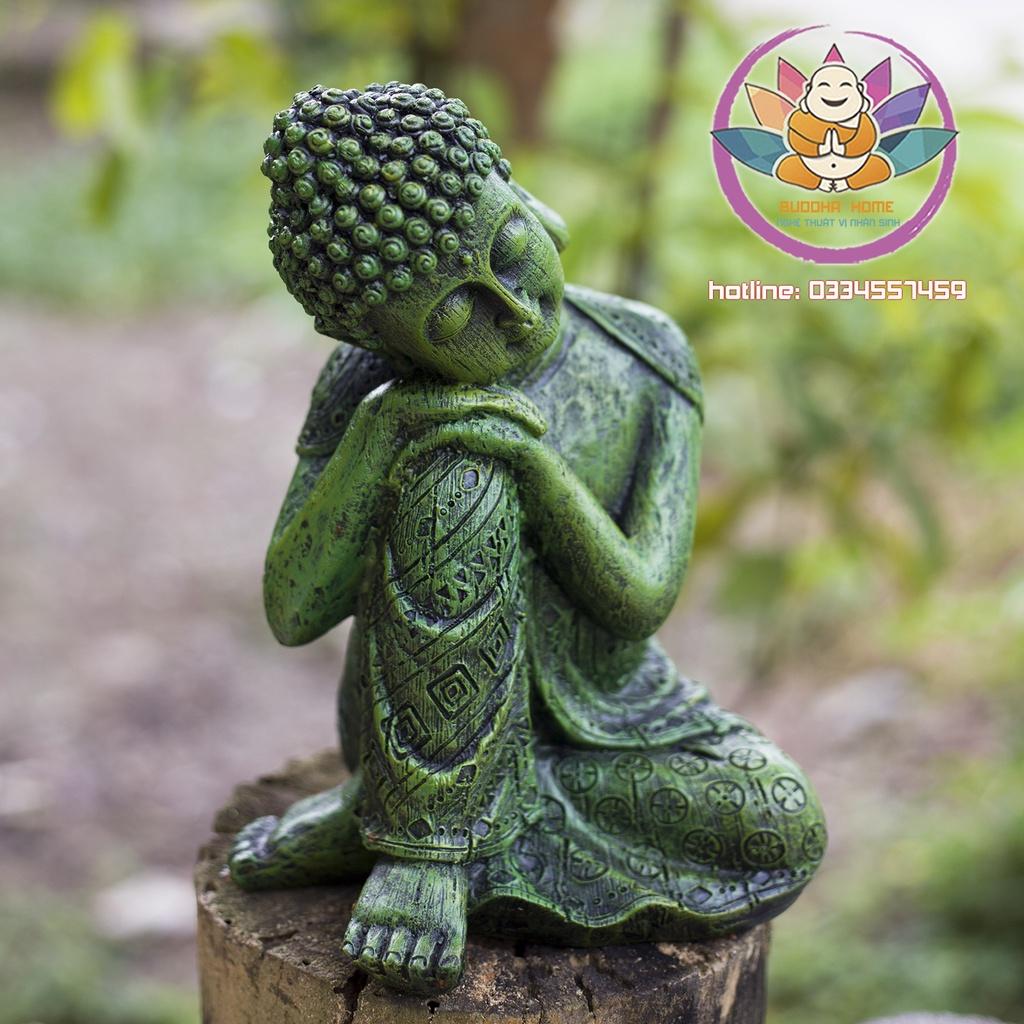 Tượng Phật An Nhiên Xanh Rêu Cao 24 cm phong thủy thờ cúng trang trí nhà cửa