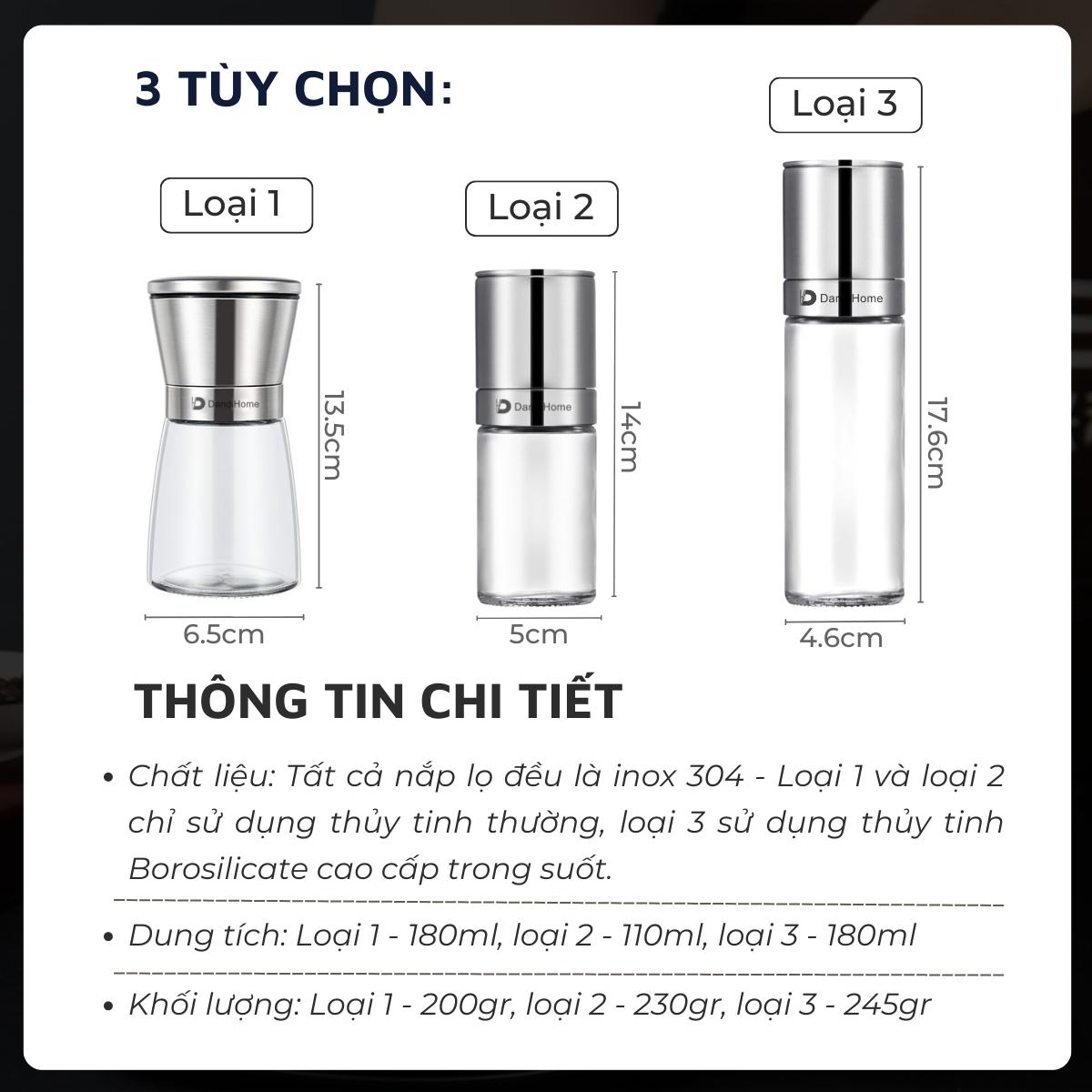 Lọ xay tiêu Inox 304 DandiHome cao cấp