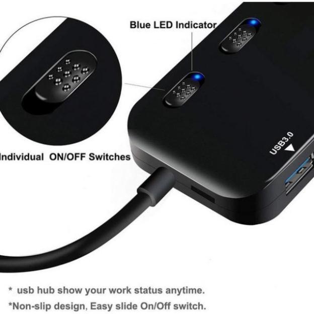 Bộ chuyển đổi từ Typec sang 4 USB 3.0 có công tắc và đèn led Ultraslim kết nối USB chuột bàn phím tay game ổ cứng...