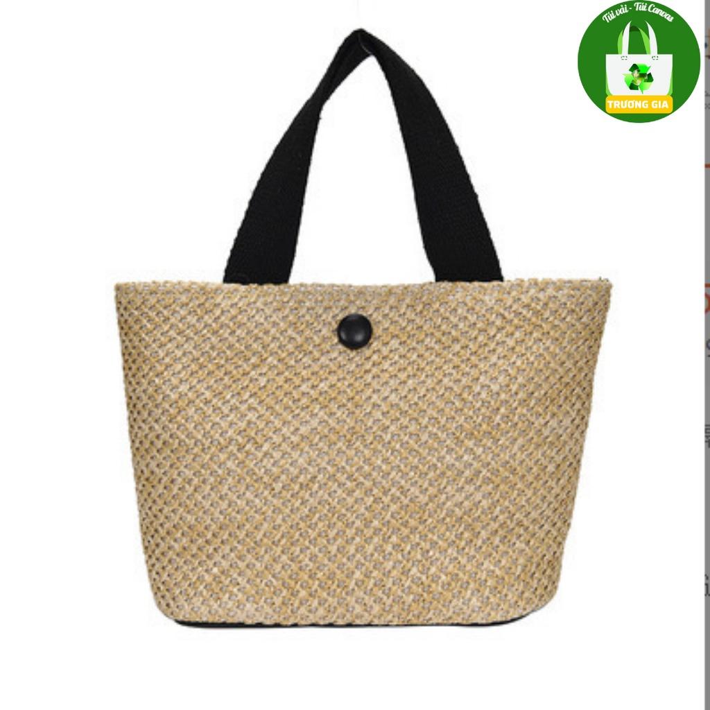 Túi Vải Rơm Cúc Bấm Cầm Tay đựng Đồ thời trang Trương Gia Túi Vải - Túi Canvas