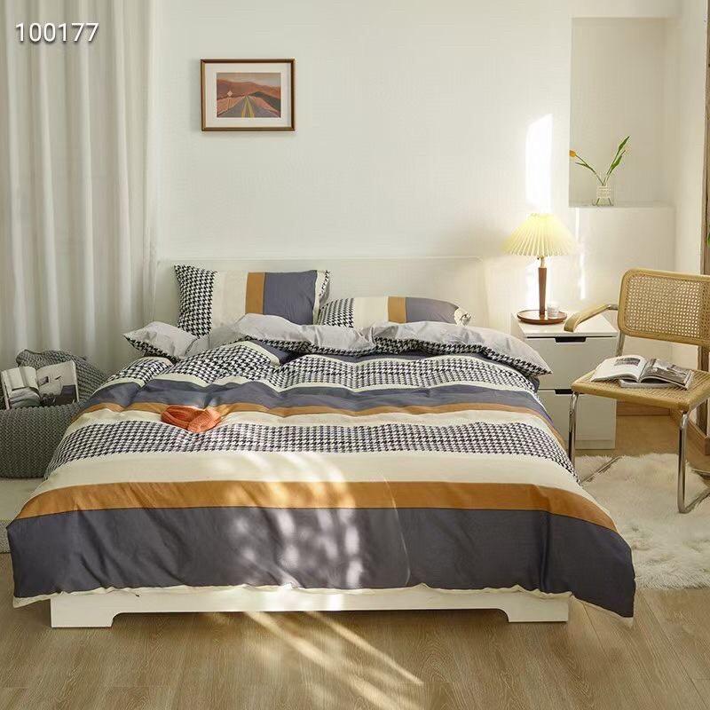 Bộ Chăn Ga Cotton Living Hàng Nhập Khẩu Cao Cấp 4 Món Kẻ Hiện Đại