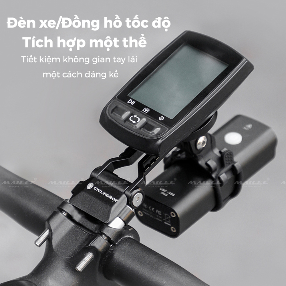 Giá đỡ đồng hồ đa chức năng mở rộng điều chỉnh góc lên xuống 135 độ CyclingBox CB-1600  cho xe đạp địa hình bằng hợp kim nhôm kéo dài tay lái xe đạp - Mai Lee
