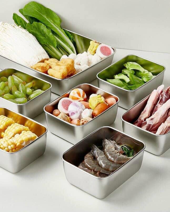 Hộp Đựng Thực Phẩm Tủ Lạnh, Đồ Ăn Bằng Inox 304 Có Nắp Nhựa Kèm Theo Tiện Lợi