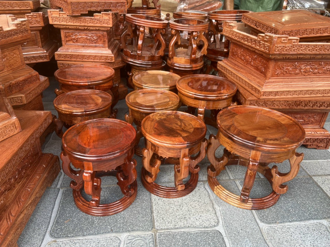 Kỷ khuyên, đôn gỗ tròn trang trí để cây kê tượng chân cong gỗ Hương - nhiều kích thước