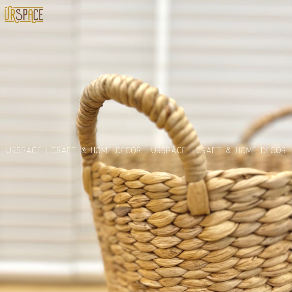 Giỏ cói đựng đồ URSPACE hình tròn có quai cầm tiện dụng trang trí decor phong cách đơn giản/ HYACINTH STORAGE BASKET