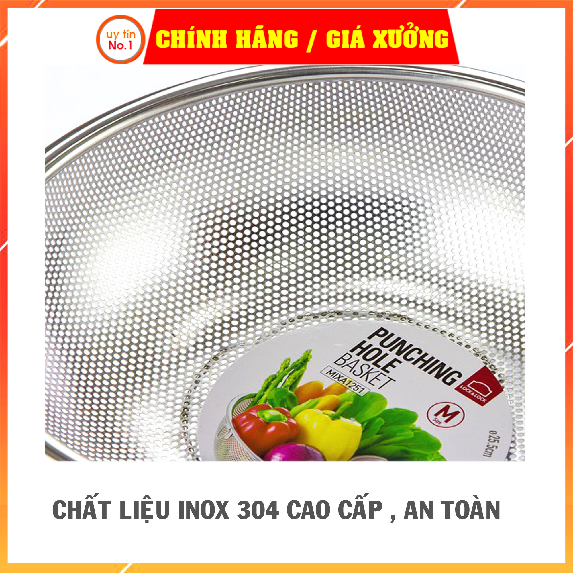 Rổ inox Punching Hole Lock&amp;Lock chính hãng MIXA1251 (25.5cm) và MIXA1281 (28.5cm