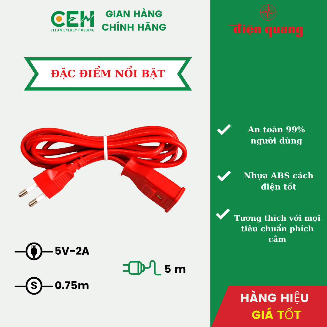 Cáp nối Điện Quang ĐQ EPF 2PN (dây 5m)