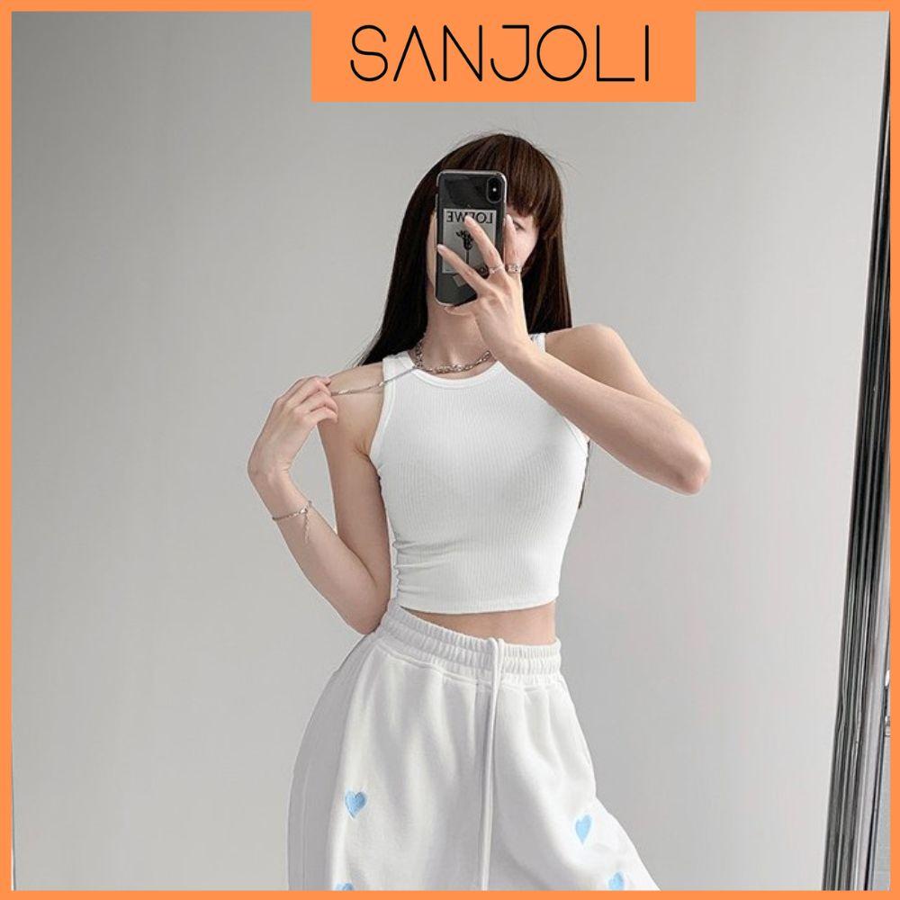Áo Balo Nữ SANJOLI Áo Croptop Sexy Thun Kiểu Ôm Body Đẹp Trắng Đen Ngắn 3 lỗ Jennie AO013